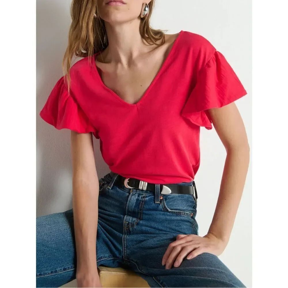 New Anthropologie Nation LA Emmy Flutter Sleeve Tee XS